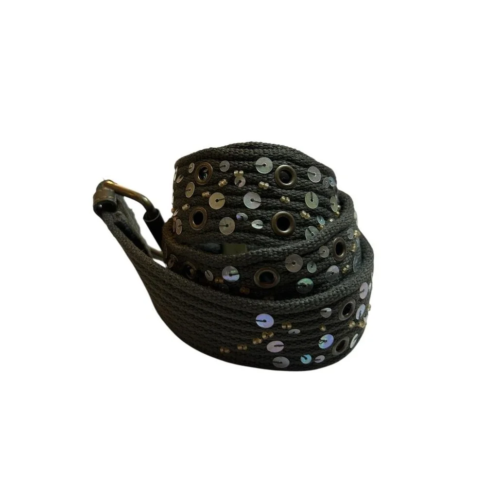 Boho Sequin Belt Y2K Hippie Festival Olive Green Earth Tone 90s Capsule Wardrobe